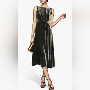 REISS Eudora velvet bow detail midi dress